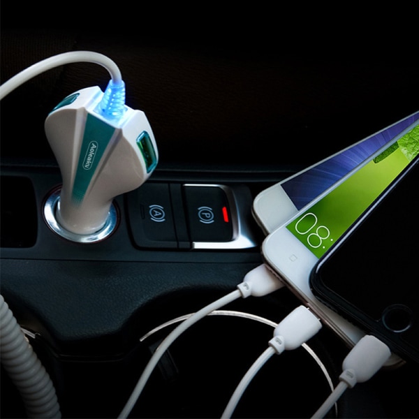 Car mobile phone charger dual USB fast charging portable one for three with cable（white grey）
