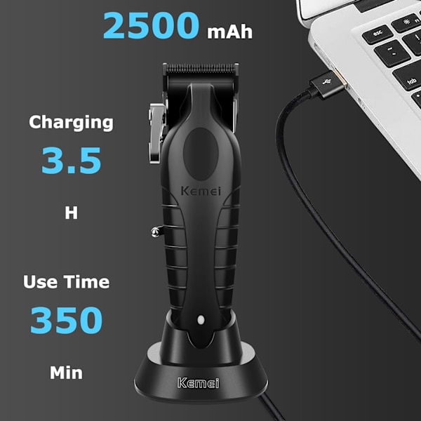 2296 Ammattimaiset hiustenleikkurit miehille Johdottomat hiustenleikkaussarjat, hiusten- ja parranleikkuri, T-teräparturikoneet USB-ladattavalla, musta