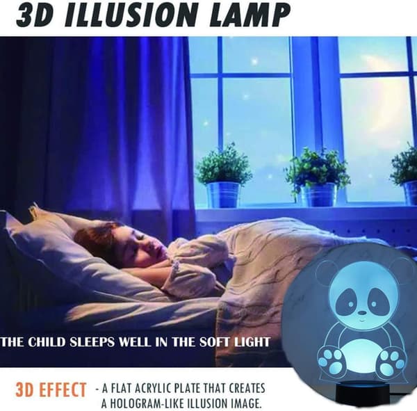 Panda 3D LED-lys Illusjonslys for barn Optisk illusjon