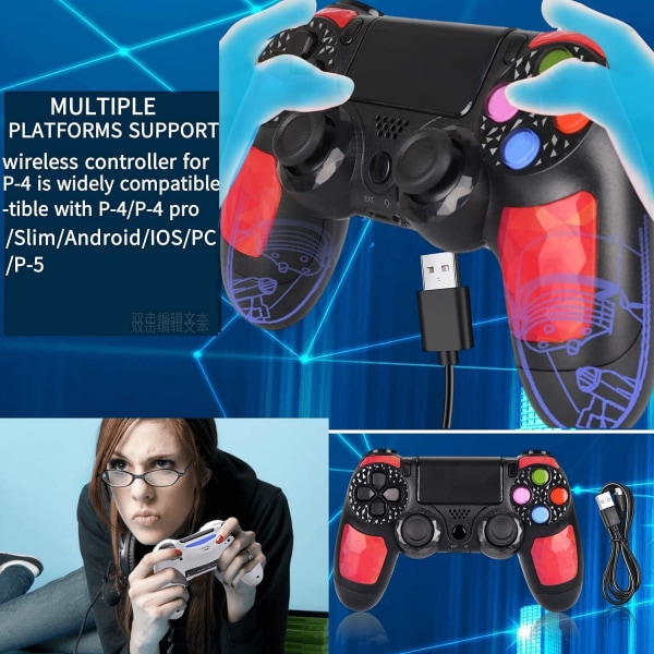Cool trådlös PS4-kontroller kompatibel med Playstation 4 S Red