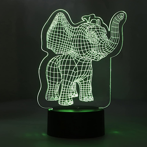 3D Nattlampe, 3D Elefantform Nattlys USB-lading Un
