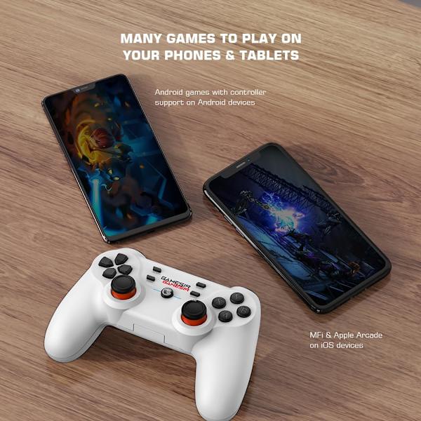 T3S Trådløs Gaming Controller, PC Controller til Windows 7/8/10/11, Android, Gamepad Joystick med Turbo og Dobbelt Vibration, Gaming Controller til A GaneSir T3s(White)