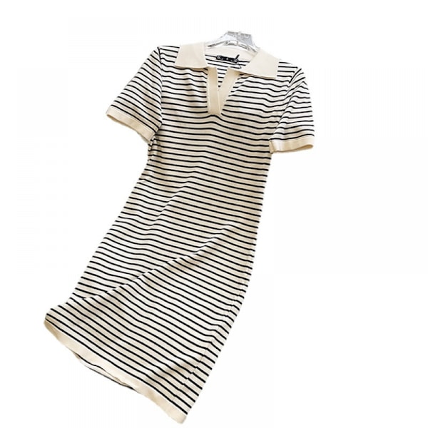 triped Print V-hals T-shirt Kjole (Abrikos One Size Fits All)