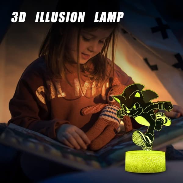 3D Sonic Anime Natlampe - LED Illusionslampe 3 Mønstre og