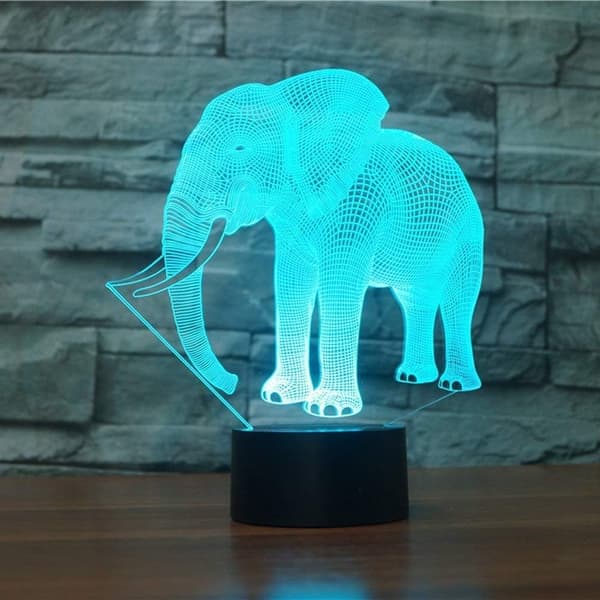 3D Elefant Nattlys Dyrelampe Illusjon Nattlys 7 C