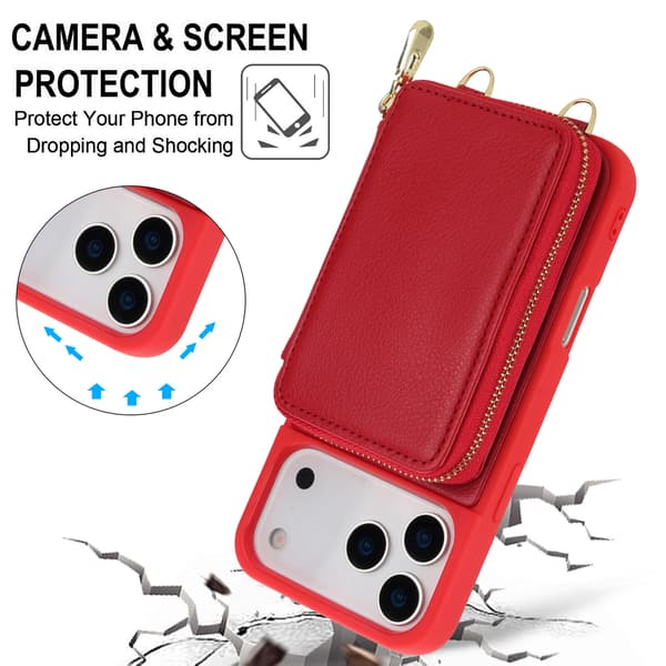 Presentklar Multifunktionell Crossbody-telefonfodral för iPhone - Telefonväska i läder med kortförvaring och stativfunktion, perfekt present för Red 17 Pro