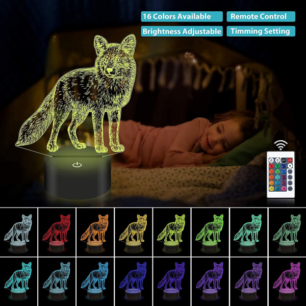 Vargpresenter för barn, flickor, 3D-lampa djur LED-illusion natt