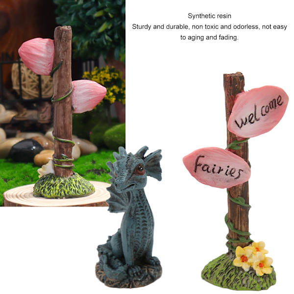 Miniature dragevejledning statue sæt syntetisk harpiks fe statue tilbehør til have græsplæne altan