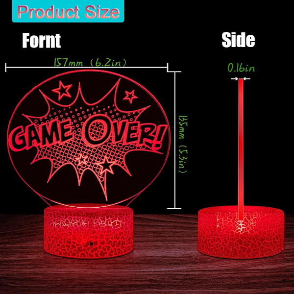 Game Over Lampe Spillentusiaster Nattlys Videospillrom Dekor, Dimbar Nattlys/16 Fargeendring/Fjernkontroll & Berøringskontroll