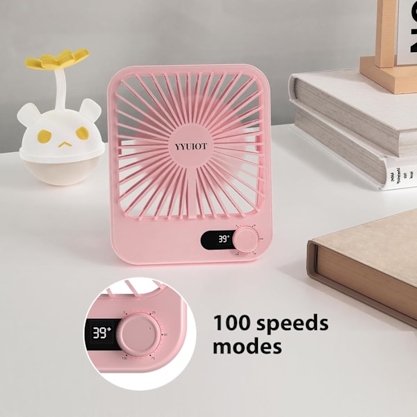 Pöytätuuletin akkukäyttöinen, USB ladattava tuuletin, 2400 mAh 180° hiljainen henkilökohtainen tuuletin tehonäytöllä, 100 nopeutta säädettävä pöytätuuletin
