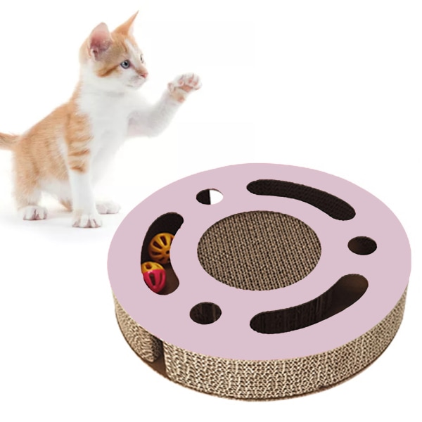 Cat Scratcher Pad Legetøj 3 i 1 interaktivt fortykket rund bølgepap killing kradselegetøj med klokkebold Pink