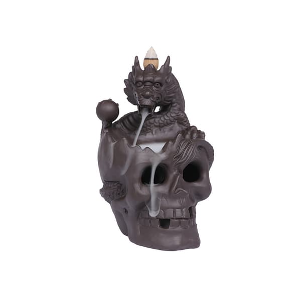 Vandfald Tilbageløb Røgelsesbrænder, Sort Skelet Keramisk Holder, Mystisk Flydende Røg Aroma Diffuser til Hjemmekontor Meditation D Skeleton + Dragon 1