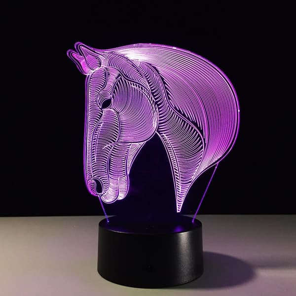 3D Lampe Illusion Dyr Hest LED Skrivebord Bord Natlampe, 7