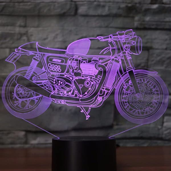 3D Illusion Natlampe Motorcykel 7 Farveskift Touch Swit
