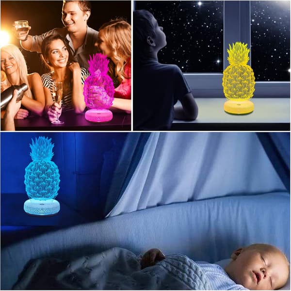 Ananas Natlampe 3D Illusion Lampe 16 Farveskiftende USB