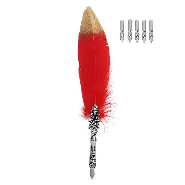 Europæisk Retro Fjer Dip Pen Legering Nibs Kalligrafi Skrivepen Gave (Rød)