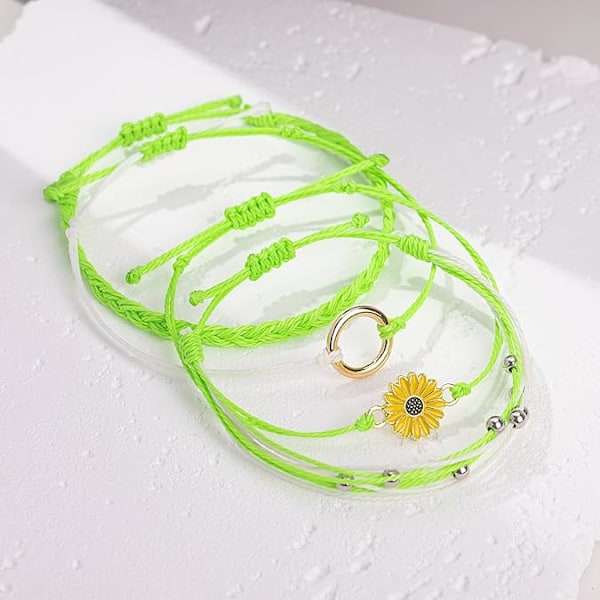 Solsikke Snorearmbånd Håndlavet Flettet Reb Charms Boho Surfer Armbånd til Kvinder Green