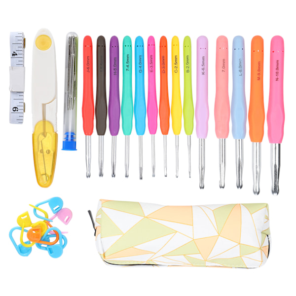 Virka nål set TPR mjukt handtag nålar kit DIY stickning verktyg hushållsartiklar C4-diamantväska