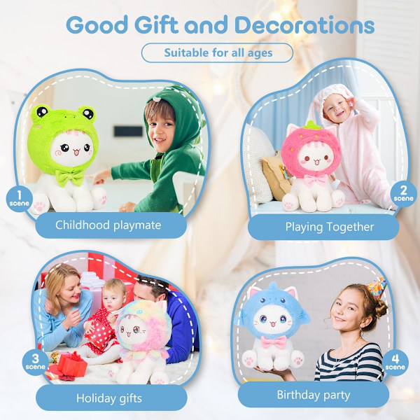 Söt Hajkatt Plyschleksak 10\" Kawaii Kattunge Fylld Djur, Katthaj Plushie Kudde Present till Barn Shark Cat