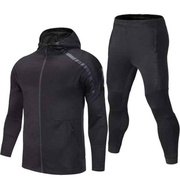 Herr Sportkläder Set Fotbollströja Fotboll Träningskläder Herr Löphuvjackor Långärmad träningsoverall Sport Sweat Suit,svart set,XL