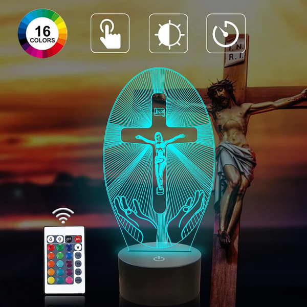 Kors 3D Nattlys, Attivolife Jesus Illusjon Hologram Lampe