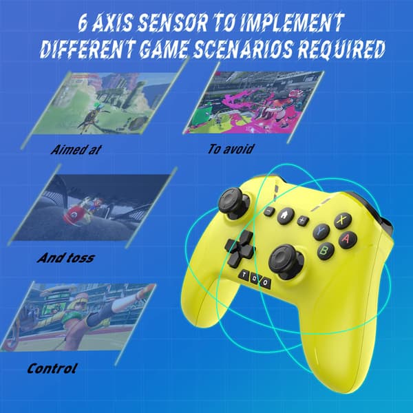 Bluetooth-controller til Switch/Mac/PC/Steam/mobiltelefon/iOS/Android//TV/iPad/bord/Apple Arcade MFi-spil, Switch Pro-controller trådløs med Adju Yellow