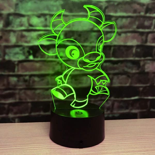 3D Ko Natlampe Illusion LED 7 Farveskiftende Touch