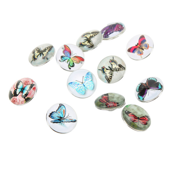 12 stk knapper DIY smykker håndlaget sommerfuglmønster glassmaling knapp snaps dekorasjon