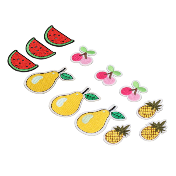 12 stk. frugt patches kirsebær ananas pære vandmelon søde mønstre levende farver stryge på patches til taske tøj sokker