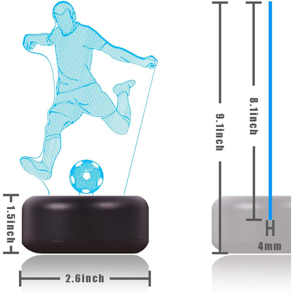 Fodboldlampe 3D Visuel Fodbold LED Natlampe Touch