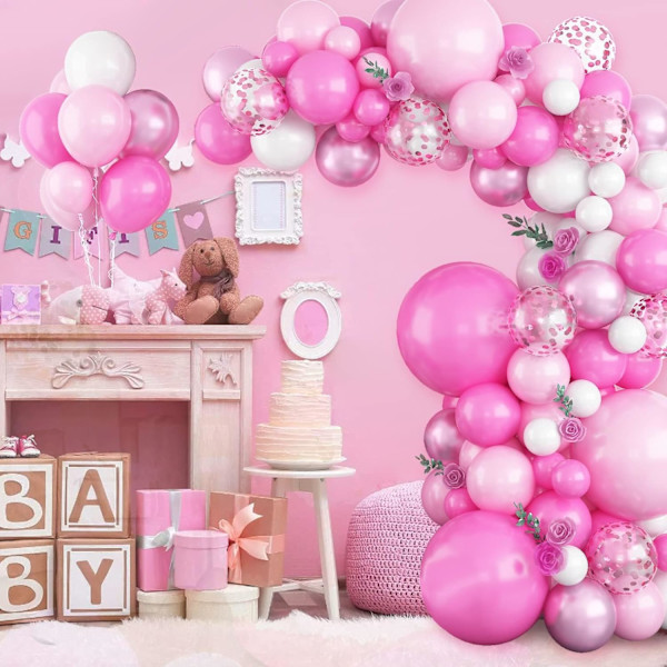 Pink Ballonbue Guirlande Kit - 5 12 18 Tommer Balloner Forskellige Størrelser DIY Dekorationssæt Perfekt til Fødselsdag Bryllup og Begivenheder Pink