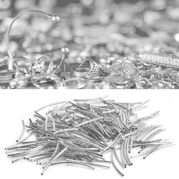 200 stk. buet nudlerør spacer perler lange slanke snoede DIY-tilbehør til smykkefremstilling Silver