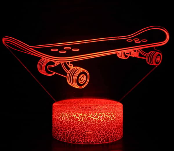 3D Illusion Rutchebane Skateboard Natlampe Lys 16 Farver