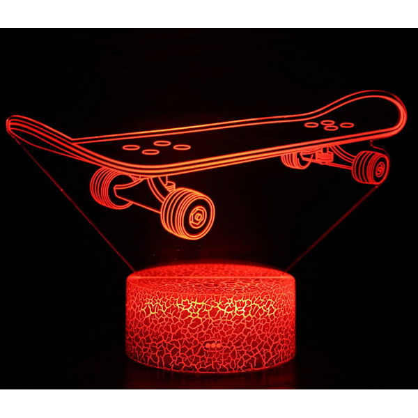 3D Illusions Skateboard Nattlampe med 16 Fargeendringer, Berøringsfølsom Hvit Base med Fjernkontroll, Bursdagsgave til Gutter og Jenter
