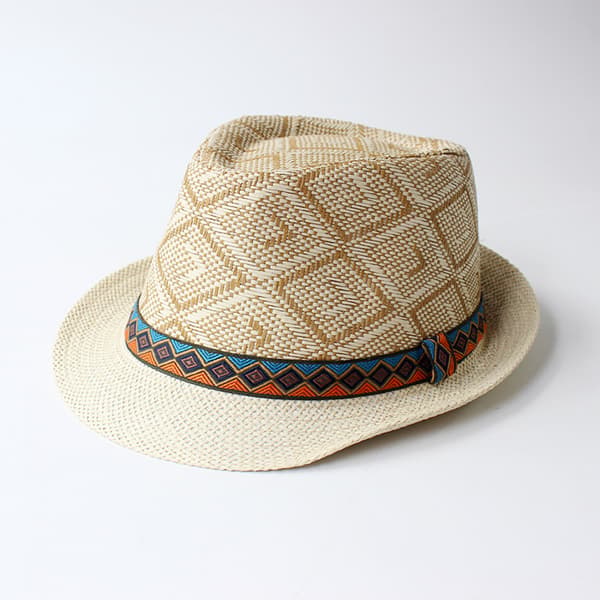 Sommarhatt i halm med kort brätte, Panama solhatt Trilby Bea Beige