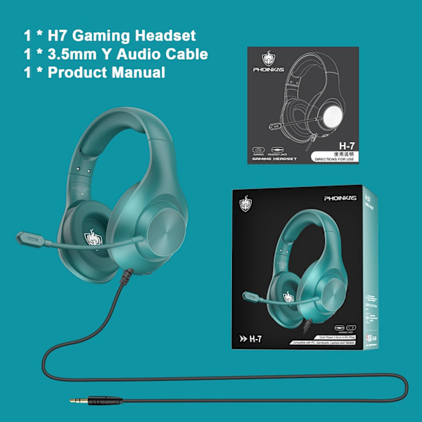 Gaming Headset PS4 Headset, Xbox Headset med 7.1 Surround Sound, Gaming Over Ear Hodetelefoner med Støydemping Fleksibel Mikrofon Minne Øremuffer, for Blue