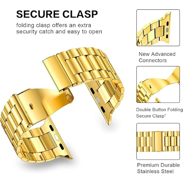 316L Kirurgisk Rustfrit Stål Apple Watch Rem, Ridse-/Vandafvisende, Passer til Series Ultra, Størrelser 49mm, til Business Casual Gold
