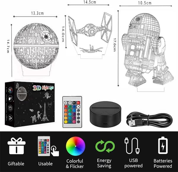 3D LED Star Wars Nattlampe, 3D Illusjonslampe Tre Mønstre