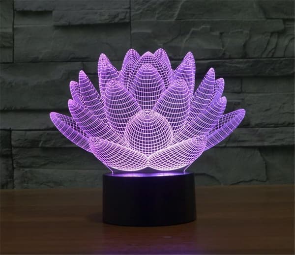 3D Illusjon Nattlys Lotusblomst 7 Farger Endrende Bordlampe