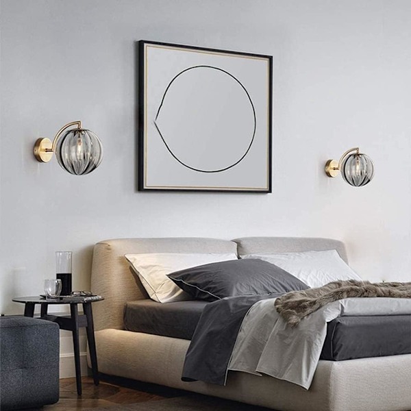 Europeisk Vegglampe - Globe Ball Vegglampe Moderne Led Fargerik Glass Vegglampe Komplett Metallbrakett Enkel Innendørs Sconce Belysning Dekor Gray Glass