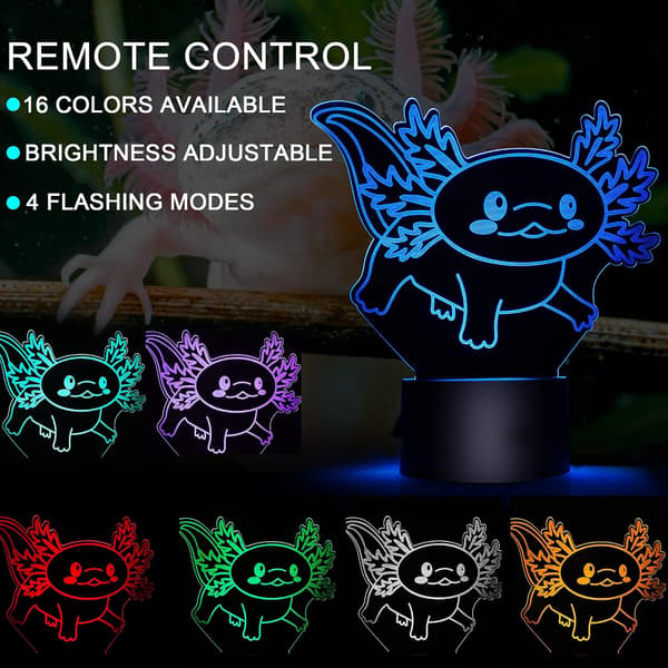 3D Axolotl Lampe Nattlys 16 Farger Endrende Dekor Di