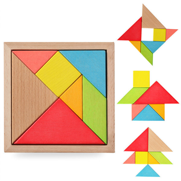 Tangram Pattern Puzzles Set, Woodiness Puzzle Blocks Colorf