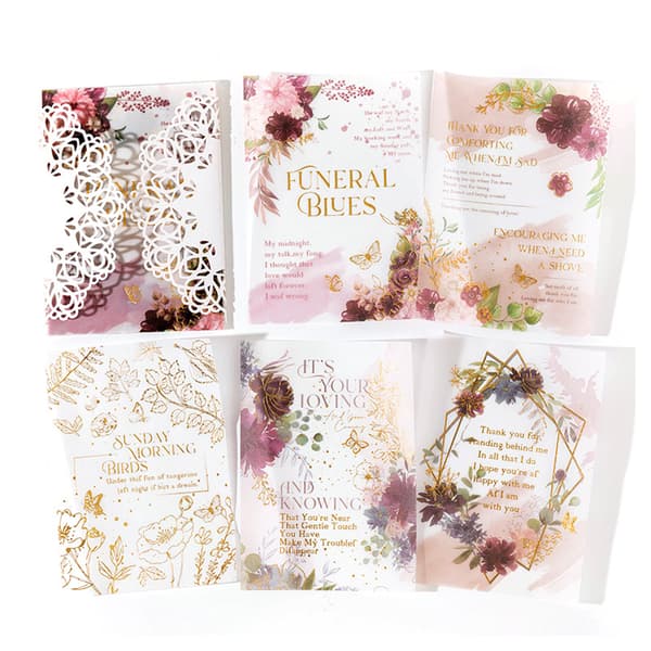 Blonderet Blomster Scrapbog Papir Guld Stempel Exquisite Dekorative DIY Journal Papir til Håndværk