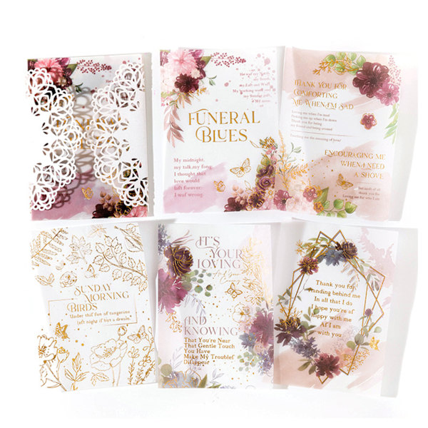 Spetsblommig Scrapbook-papper Guld Stämpling Utsökt Dekorativ DIY Journal Papper för Hantverk
