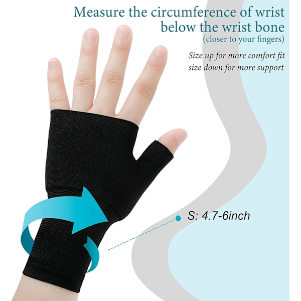2 stk. Unisex håndledsstøtte ærme fingerløse håndledshandsker kompression gigt handsker sports håndledsstøtte bandage (sort M)