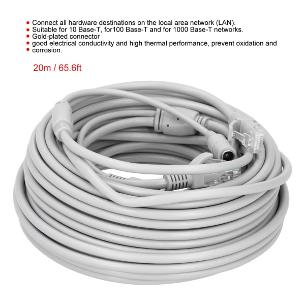 Bærbart Ethernet-kabel 2-i-1 strømforsyningsnetværksledning til IP-kamera NVR CCTV-system20m / 65.6ft