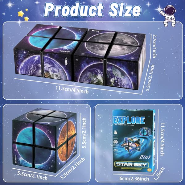 Infinity Cube Fidget Toy - Solsystemet Rom Magisk Kube for Barn 6-11, Smarte Puslespill for 8-12 År Gamle Gutter Jenter, Autisme Reis