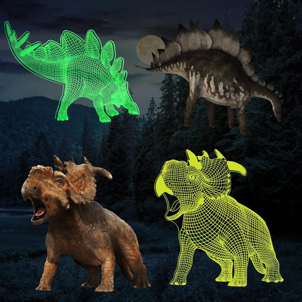3D Dinosaur Nattlampe for Gutterom, 4-Mønstre og Tidsinnstilling