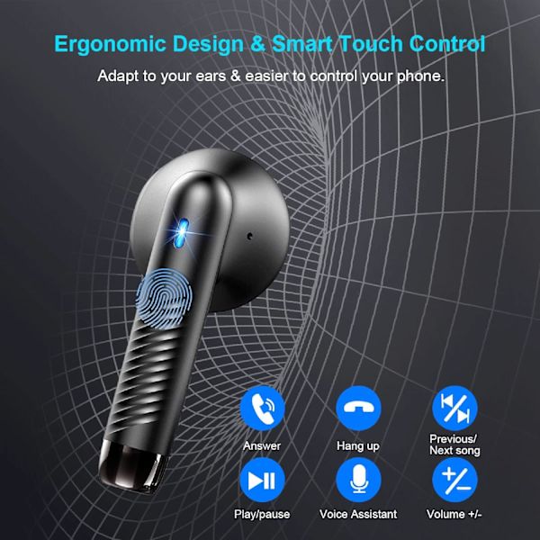 Langattomat nappikuulokkeet, Bluetooth 5.3 -kuulokkeet, stereobasso, Bluetooth-kuulokkeet korvan sisään, melunvaimennusmikrofoni, kuulokkeet IP7-vedenpitävät urheiluun, 32 tunnin toistoaika Black