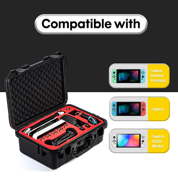 Väska för Nintendo Switch/Switch OLED, Vattentät Reseväska Mjukt Foder Hård Väska för Nintendo Switch OLED Konsol Pro-kontroll & Tillbehör Black